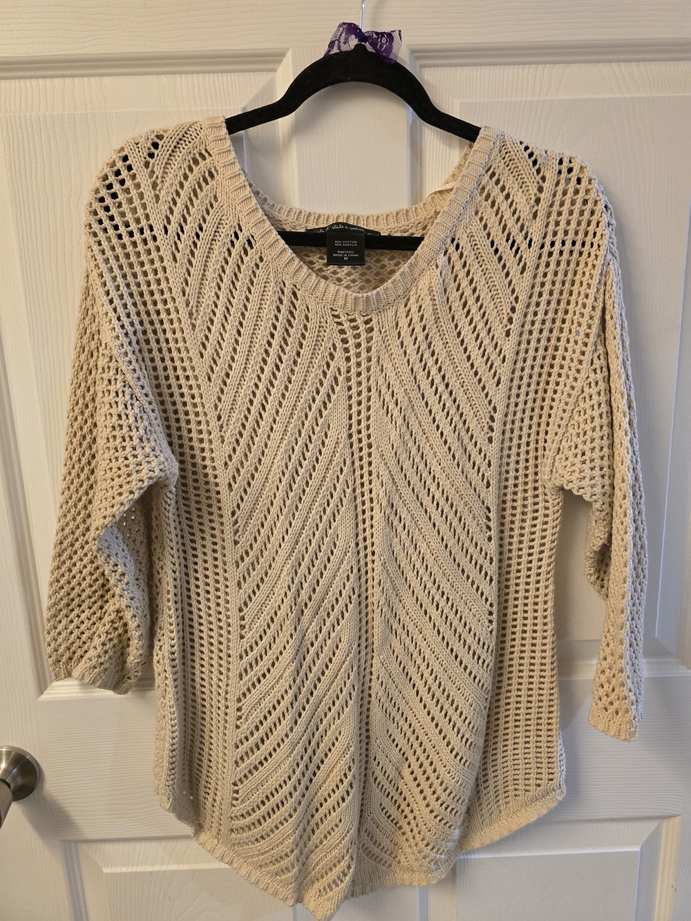 Lush Open-Knit V-Neck Sweater - Cream